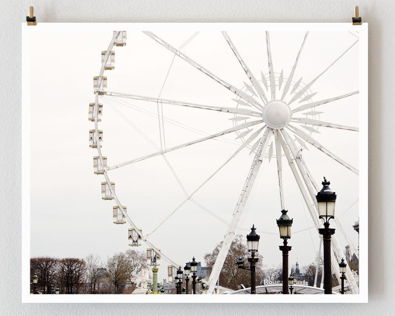 Paris Photography, Ferris Wheel, Minimalist Wall Art Print, Extra Large Art, Modern Urban Wall Decor, Gift for Her